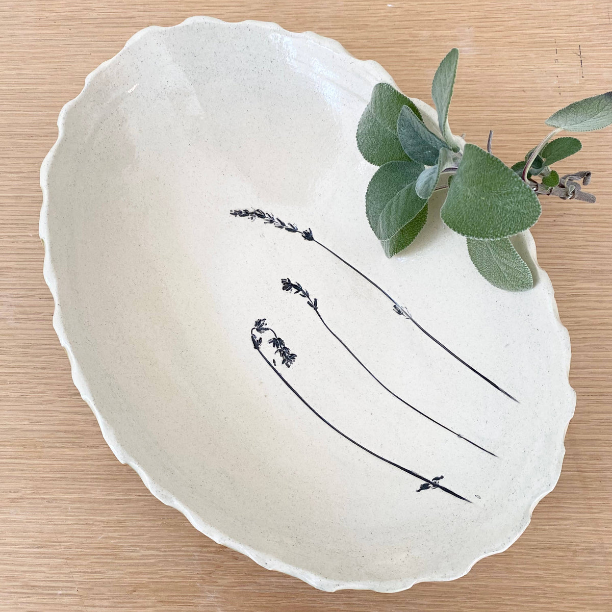 Lavender Floral Large Ceramic Oval Serving Bowl