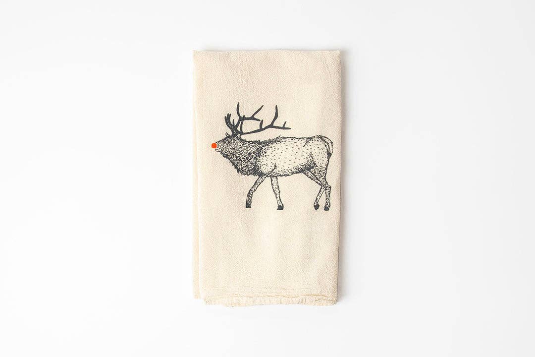 Red Nose Elk Kitchen Towel