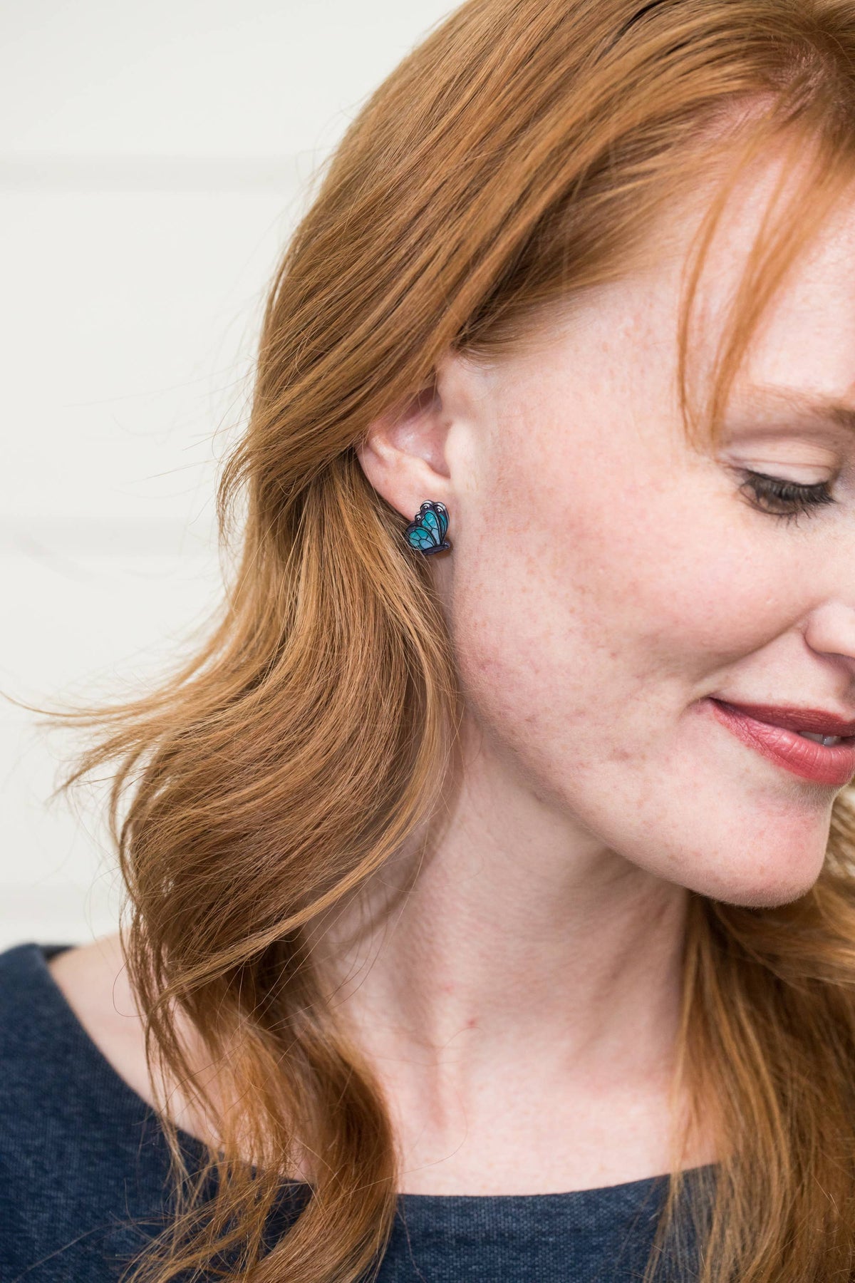 Blue Butterfly Studs / Butterfly Wing Earrings / Butterfly J