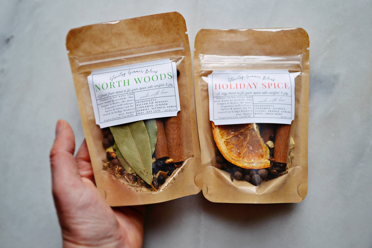 Simmer Pot Stovetop Spice Christmas Holiday "North Woods": Brown kraft standup pouch