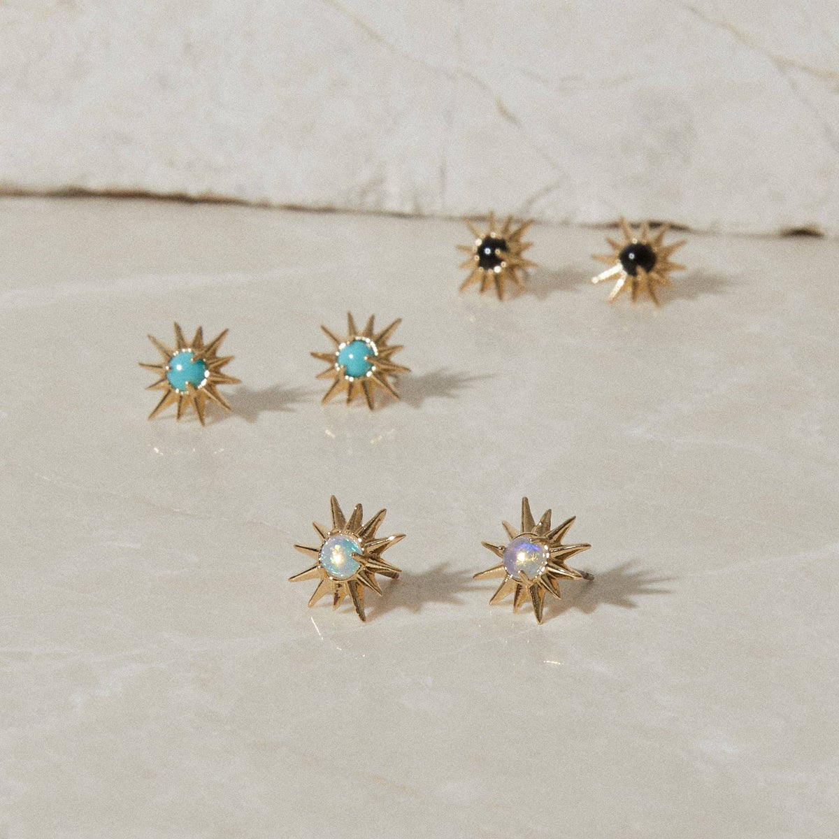 Starburst Stud Earrings with Black Onyx