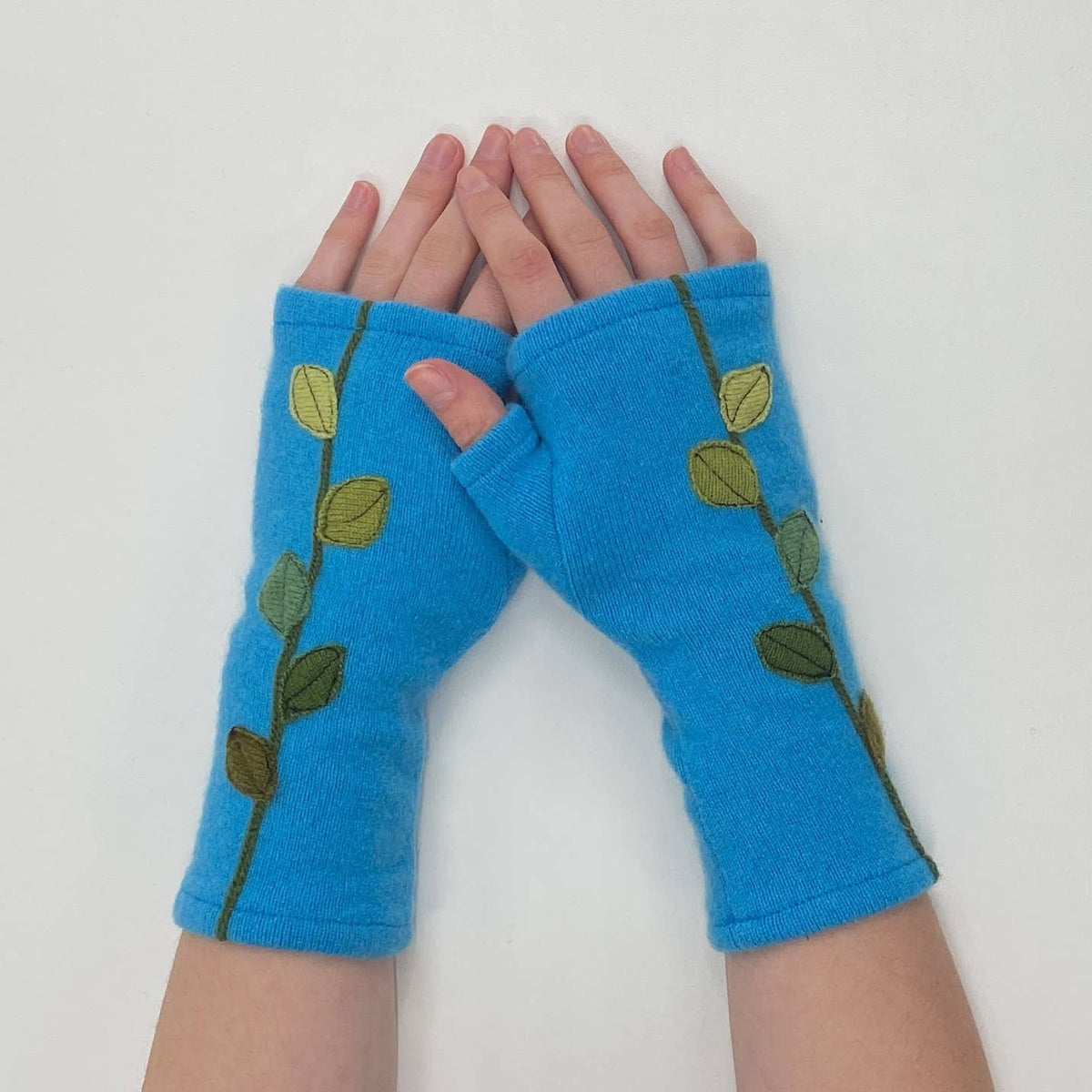 Pink Leaves Fingerless Cashmere Gloves