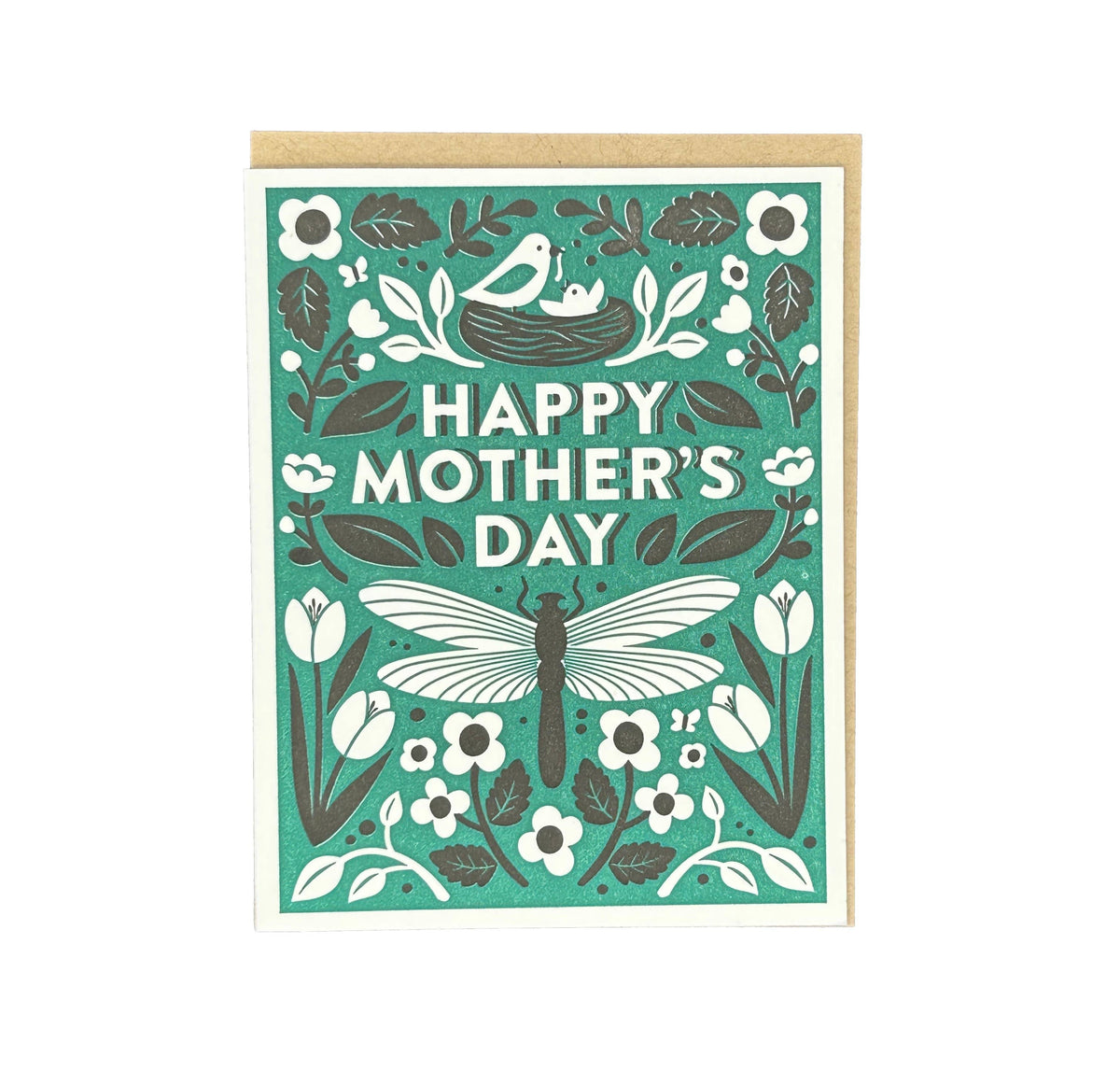 Happy Mother&#39;s Day Botanical Dragon Fly Letterpress Card