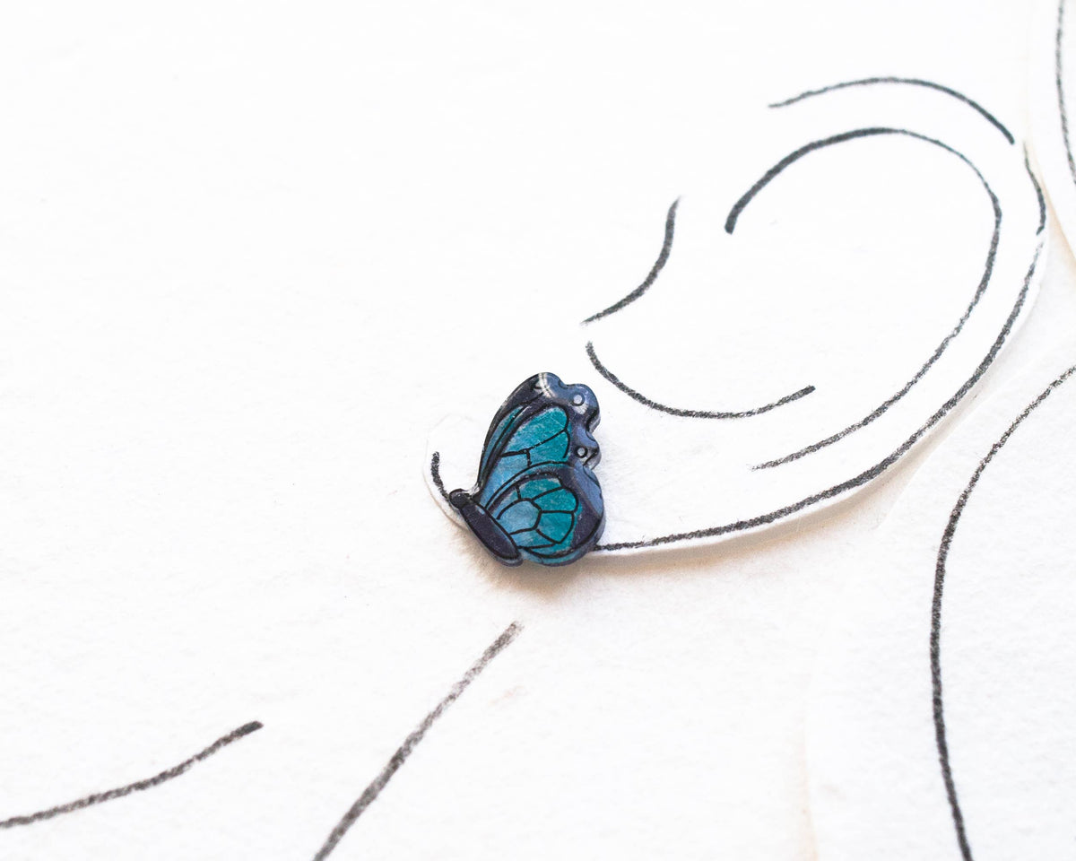 Blue Butterfly Studs / Butterfly Wing Earrings / Butterfly J