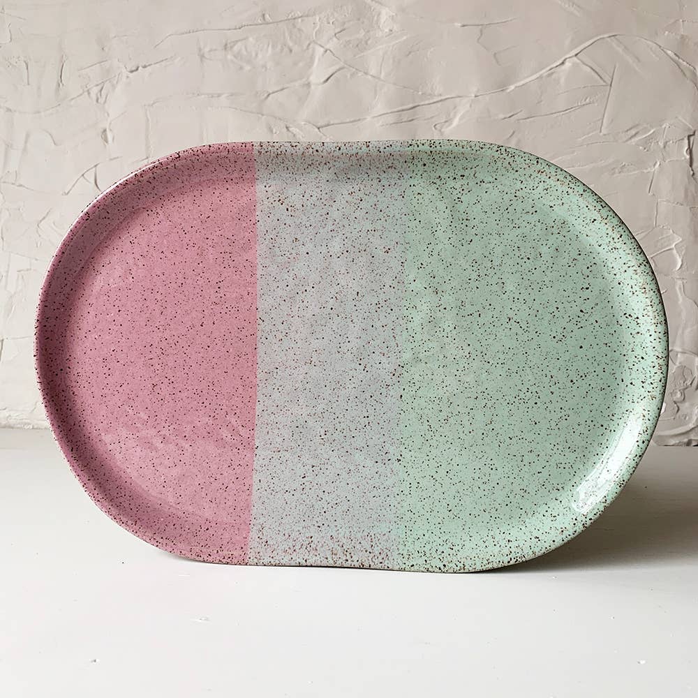Large Oval Stoneware Platter: Pool Party