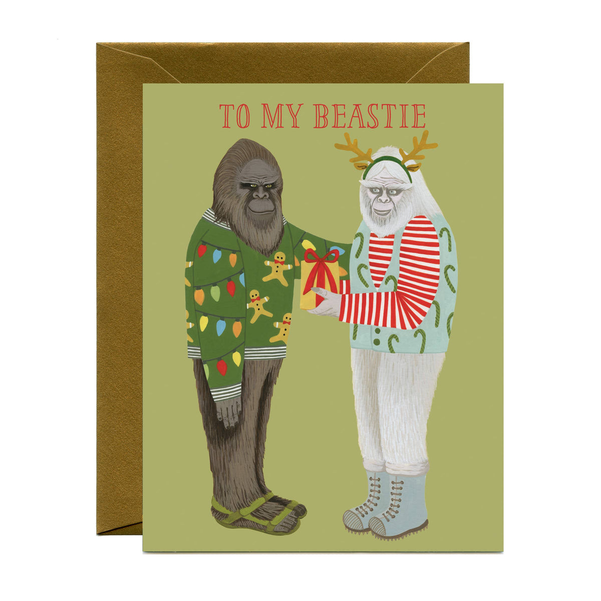Beastie Bigfoot Sasquatch &amp; Yeti Winter Holiday Christmas Sweaters Card