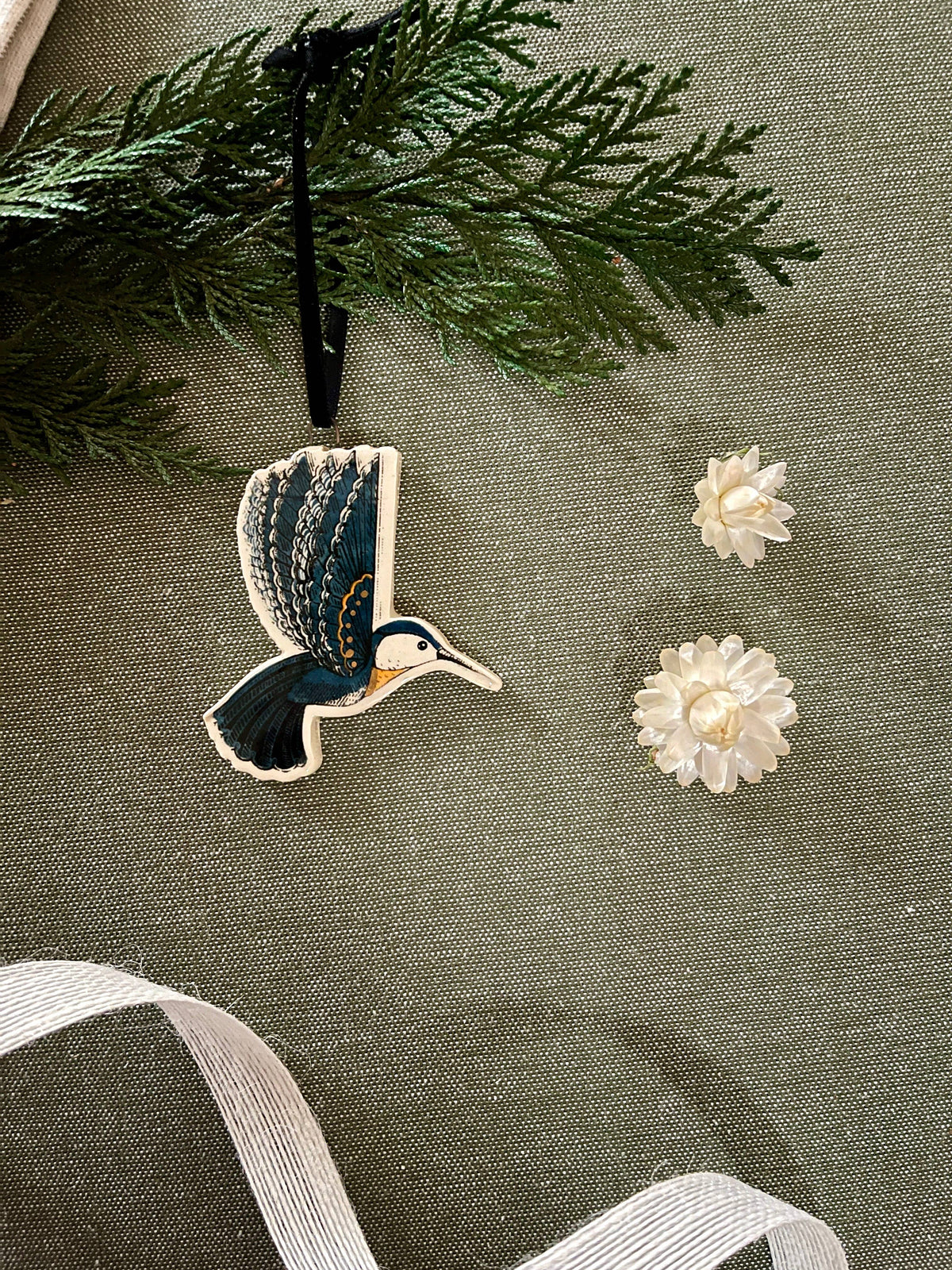 Hummingbird Christmas Ornament, Handmade Pottery Gift