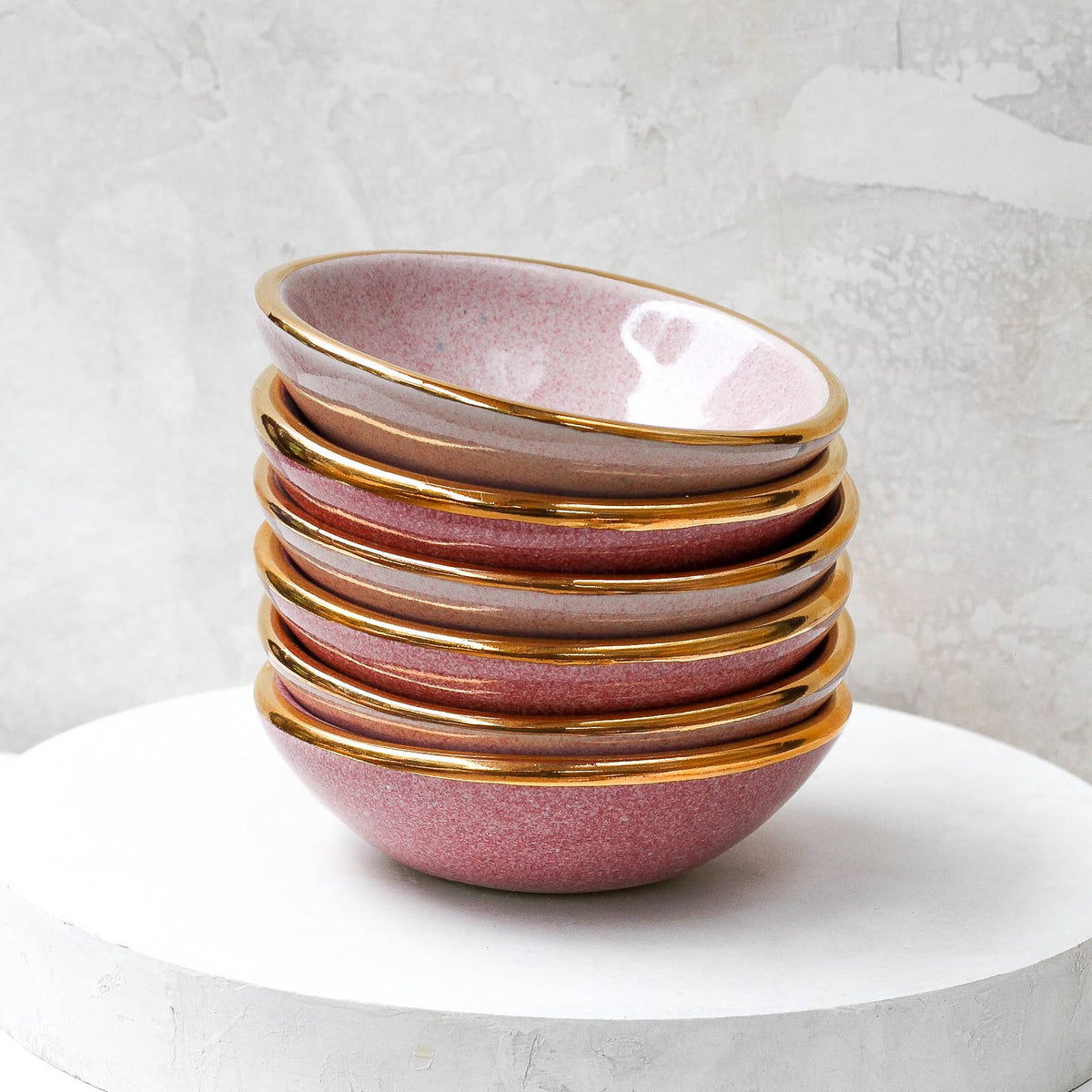 Pink Ring Bowl | Handmade Porcelain Trinket Bowl with Gold: Light Pink