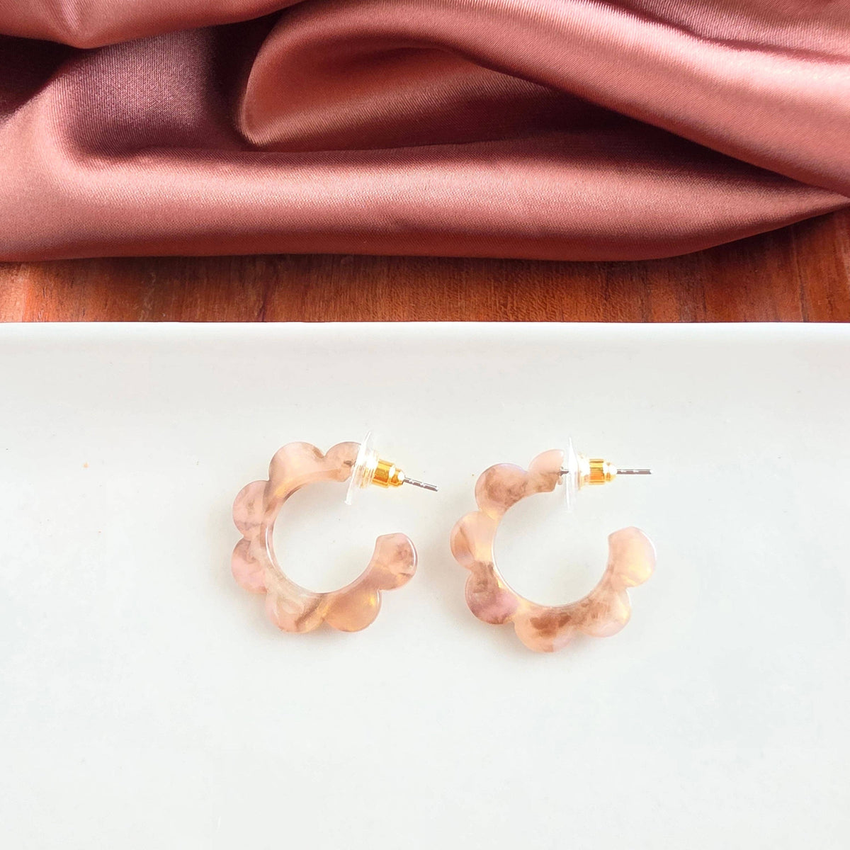Flora Mini Hoops in Shimmering Taupe