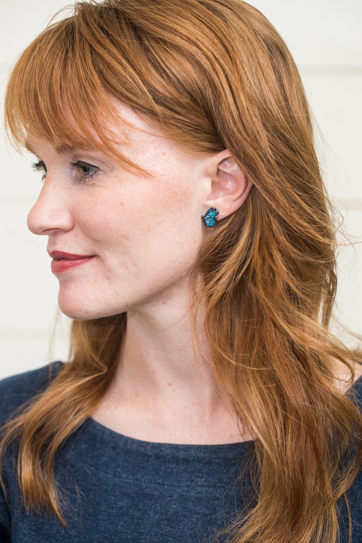 Blue Butterfly Studs / Butterfly Wing Earrings / Butterfly J