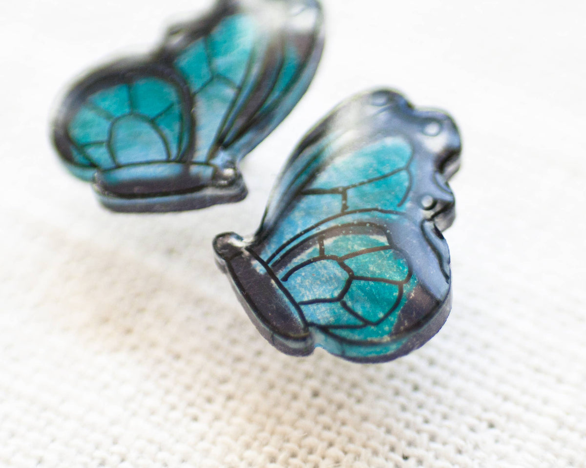 Blue Butterfly Studs / Butterfly Wing Earrings / Butterfly J