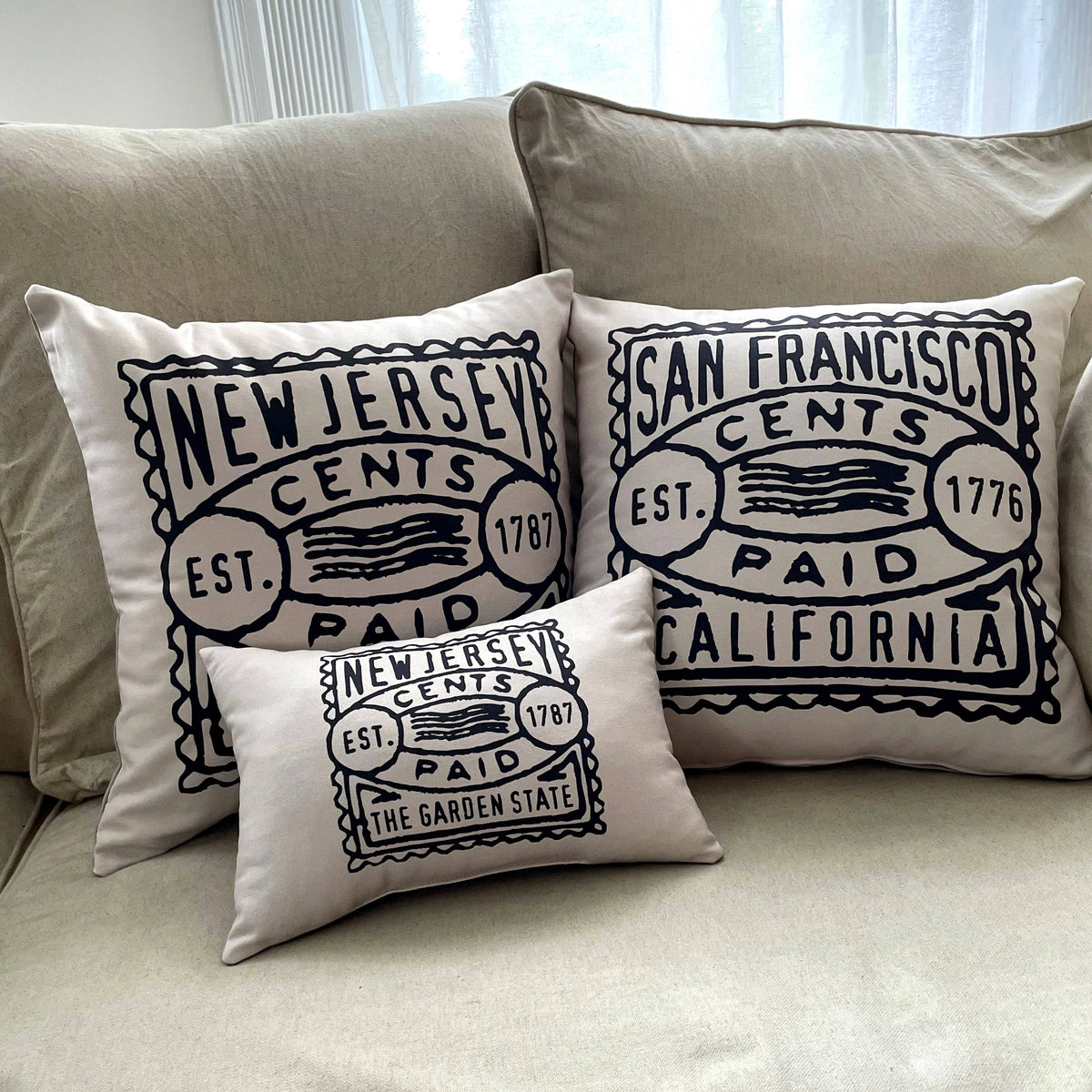 Custom Vintage Postage Stamp Pillow - City & State Postmark: 16x16 Pillow