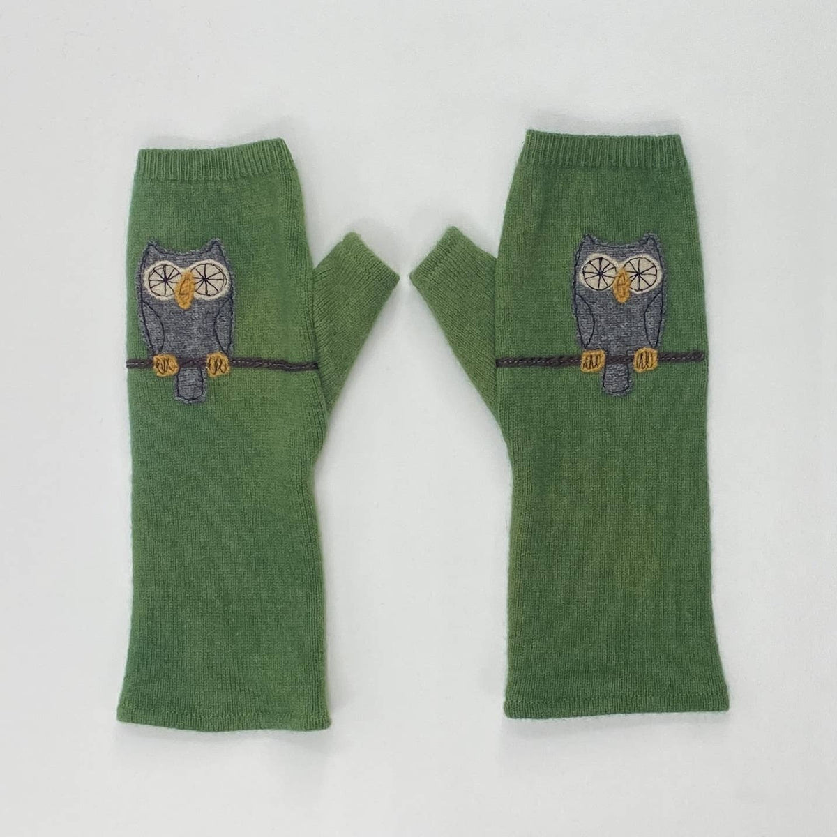 Orange Owl Fingerless Cashmere Gloves