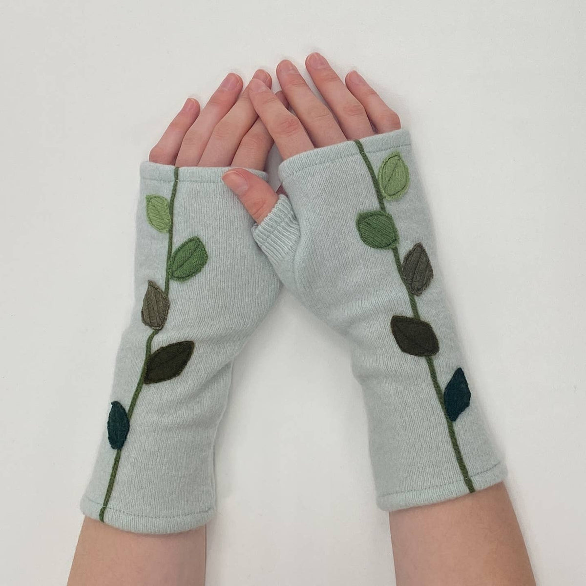 Pink Leaves Fingerless Cashmere Gloves