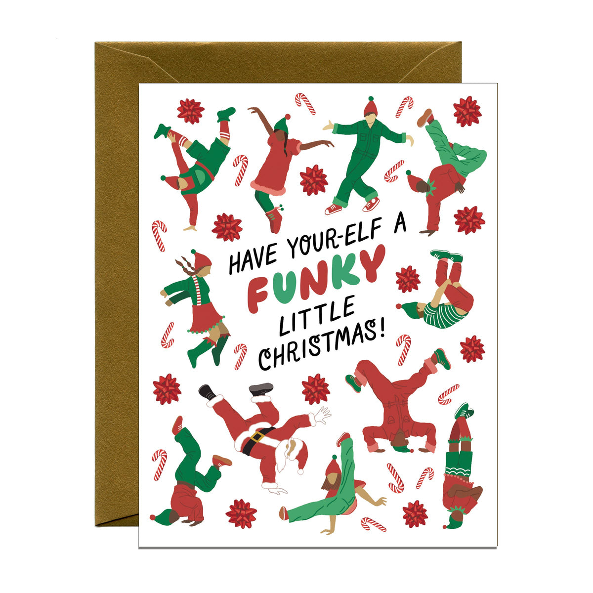 Funky Breakdancing Elves &amp; Santa Christmas Holiday Card
