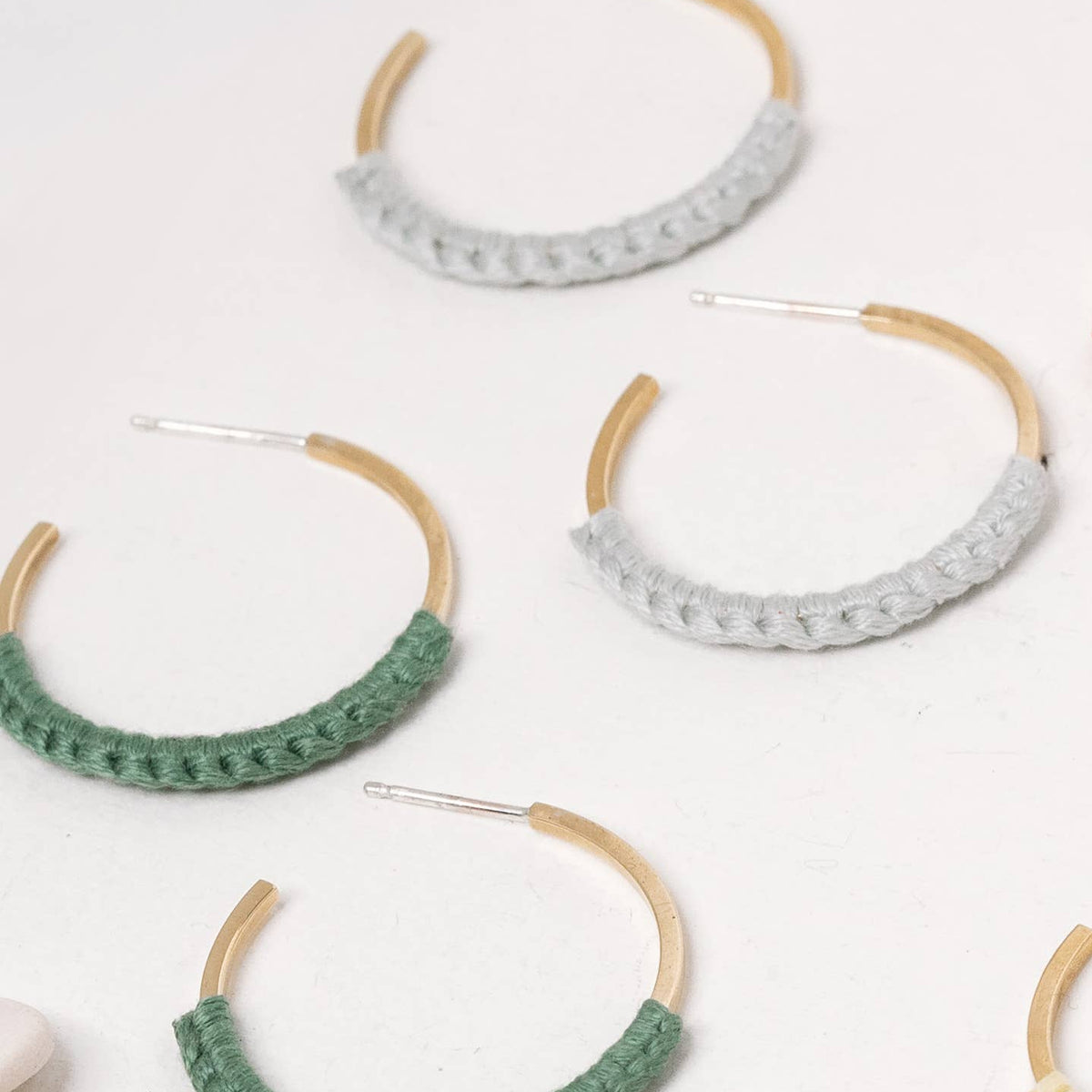 handmade mini macrame hoops in gold