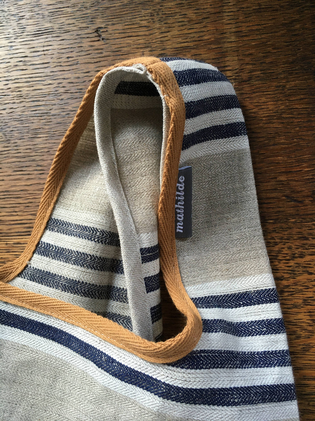 Navy Stripes Shopping Bag/Ochre Trim