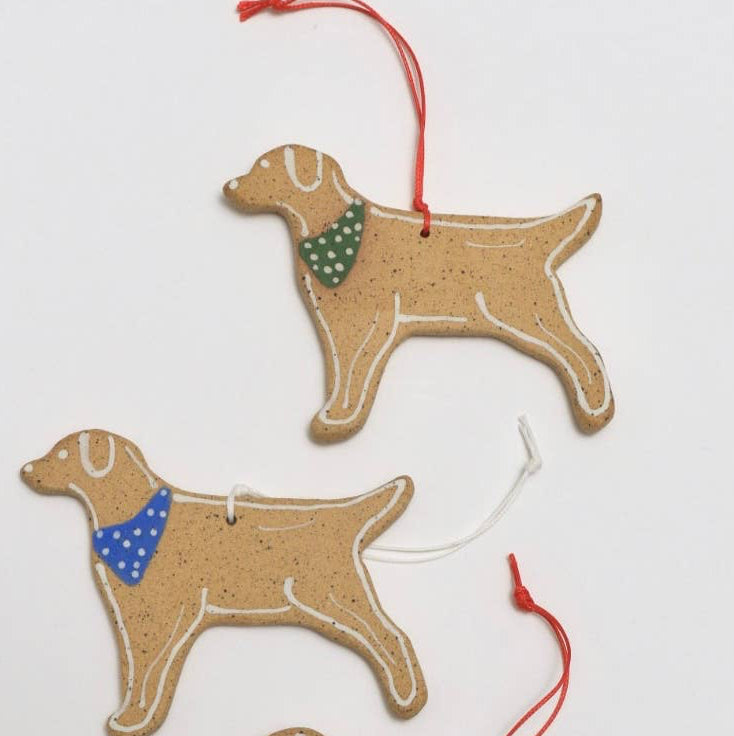 Labrador Ornament Yellow: Green bandana