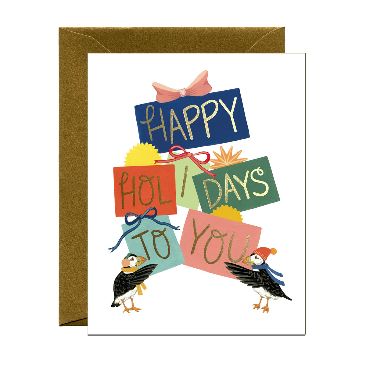 Puffins &amp; Presents Holiday Card - Boxed Set of 8