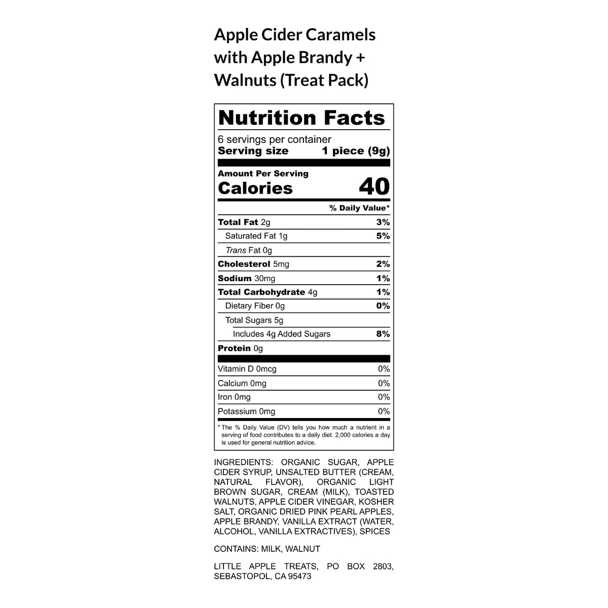 Apple Brandy + Walnuts Caramels (1.8oz)