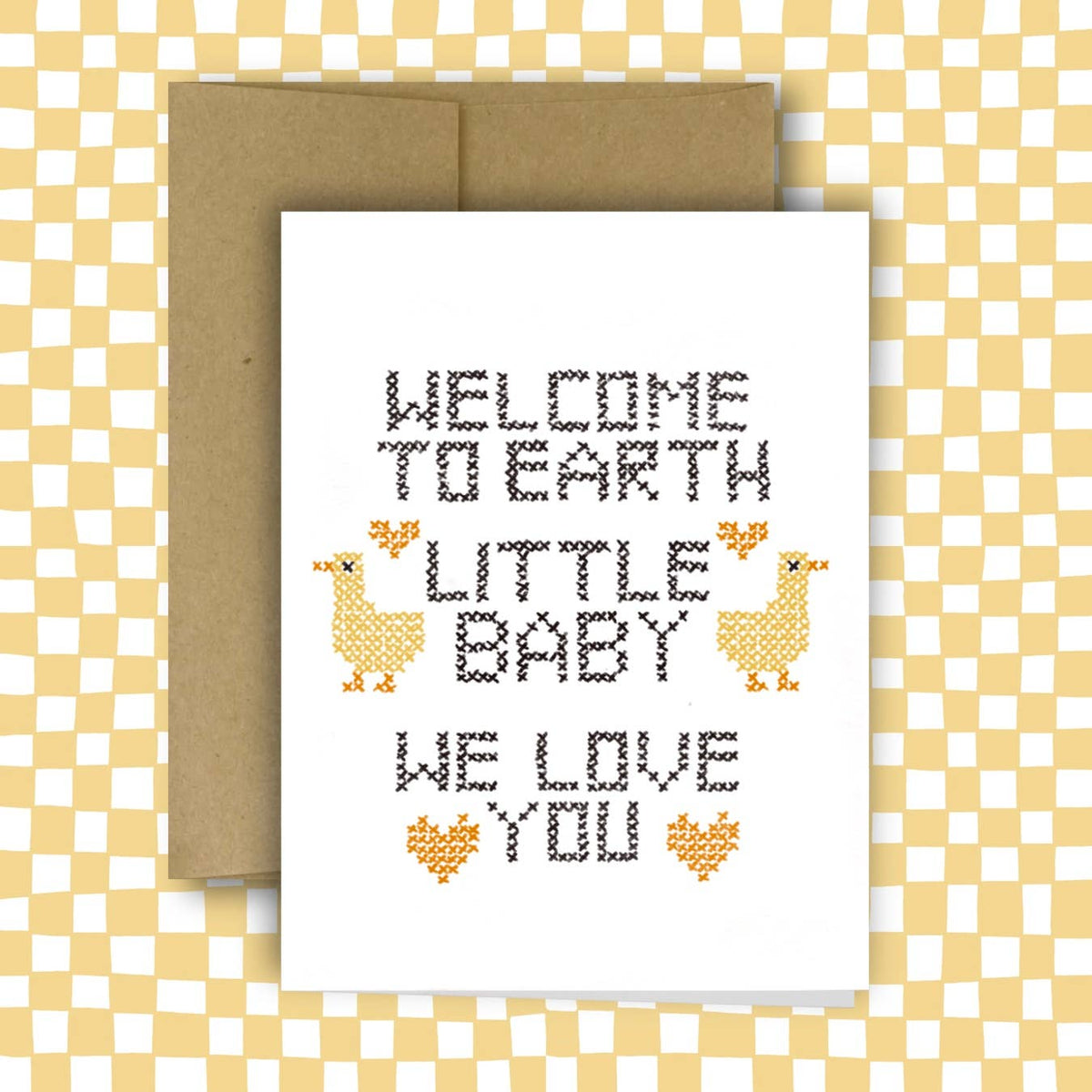 Cross stitch welcome to earth little baby Card