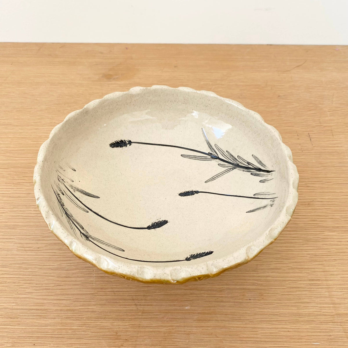 Lavender Floral Ceramic Fruit Bowl w/ Foot Base