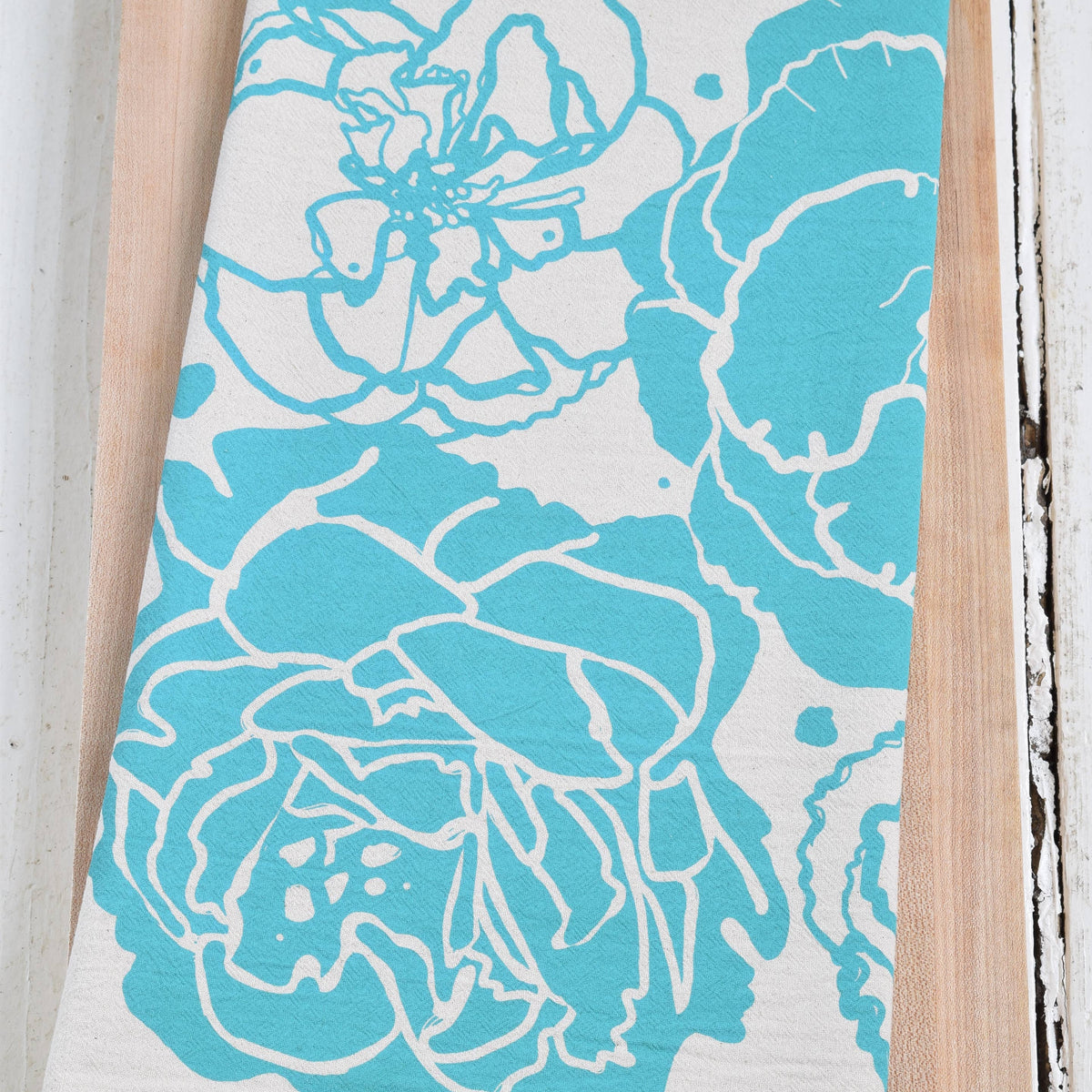 Peony Blossom Tea Towel - Teal