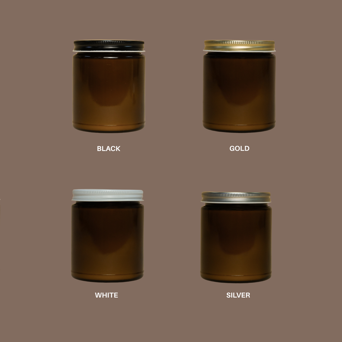 Custom Branded Soy Candles - 7.5 oz - Amber: Gold Lid / Grey flannel
