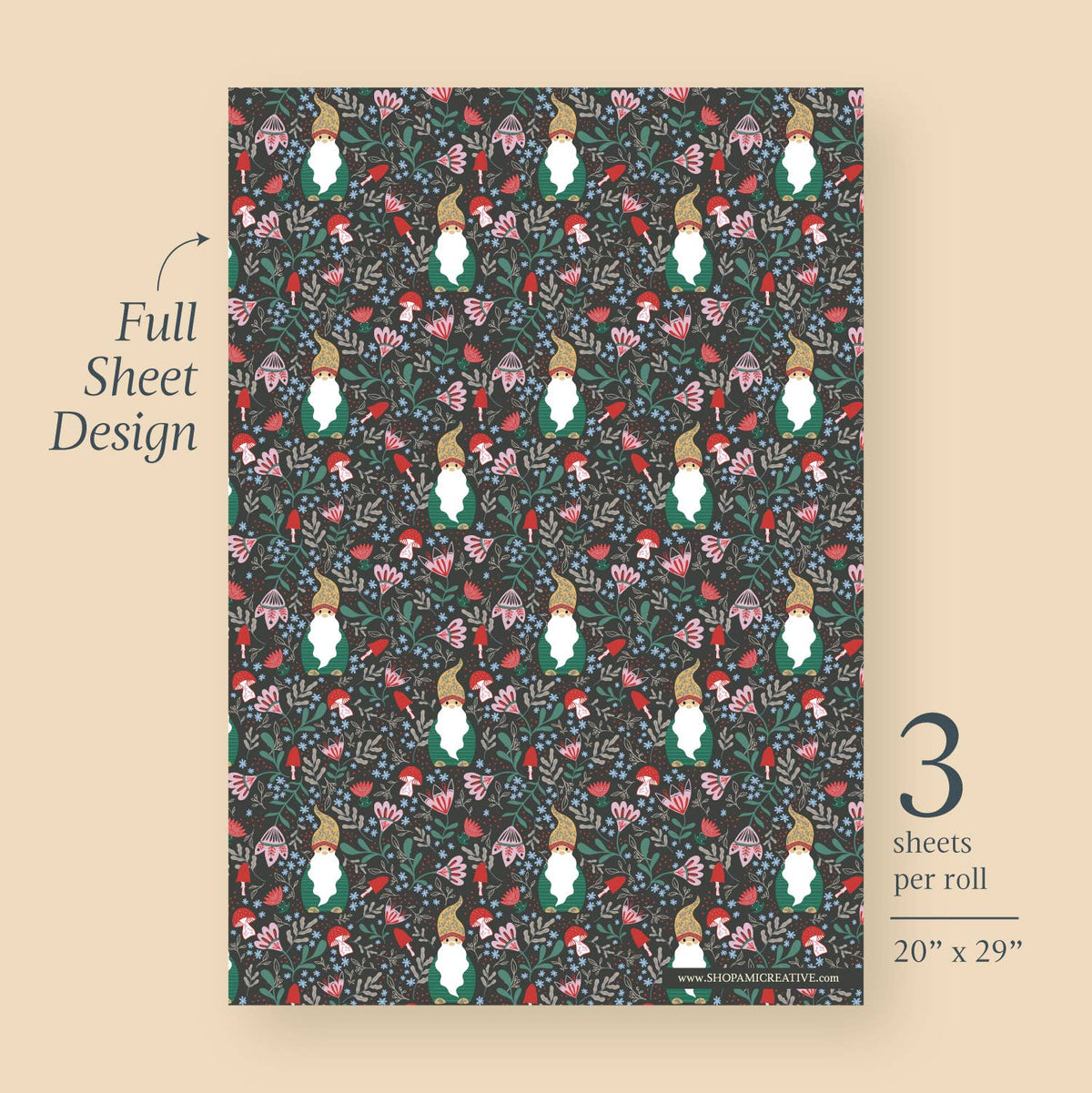 Gnome & Mushroom Wrapping Paper (3 sheets)
