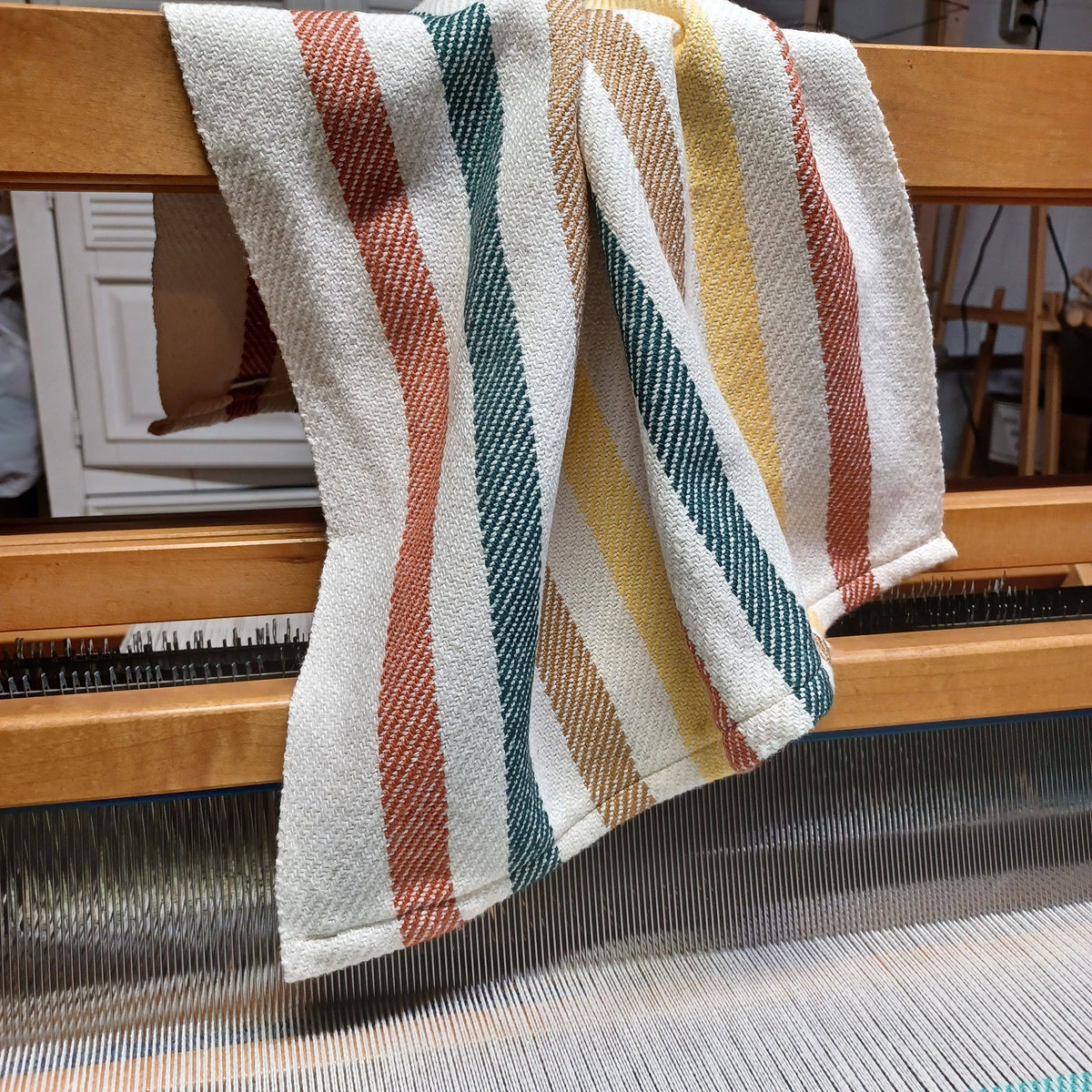 Fall Stripe Handwoven Towel: White