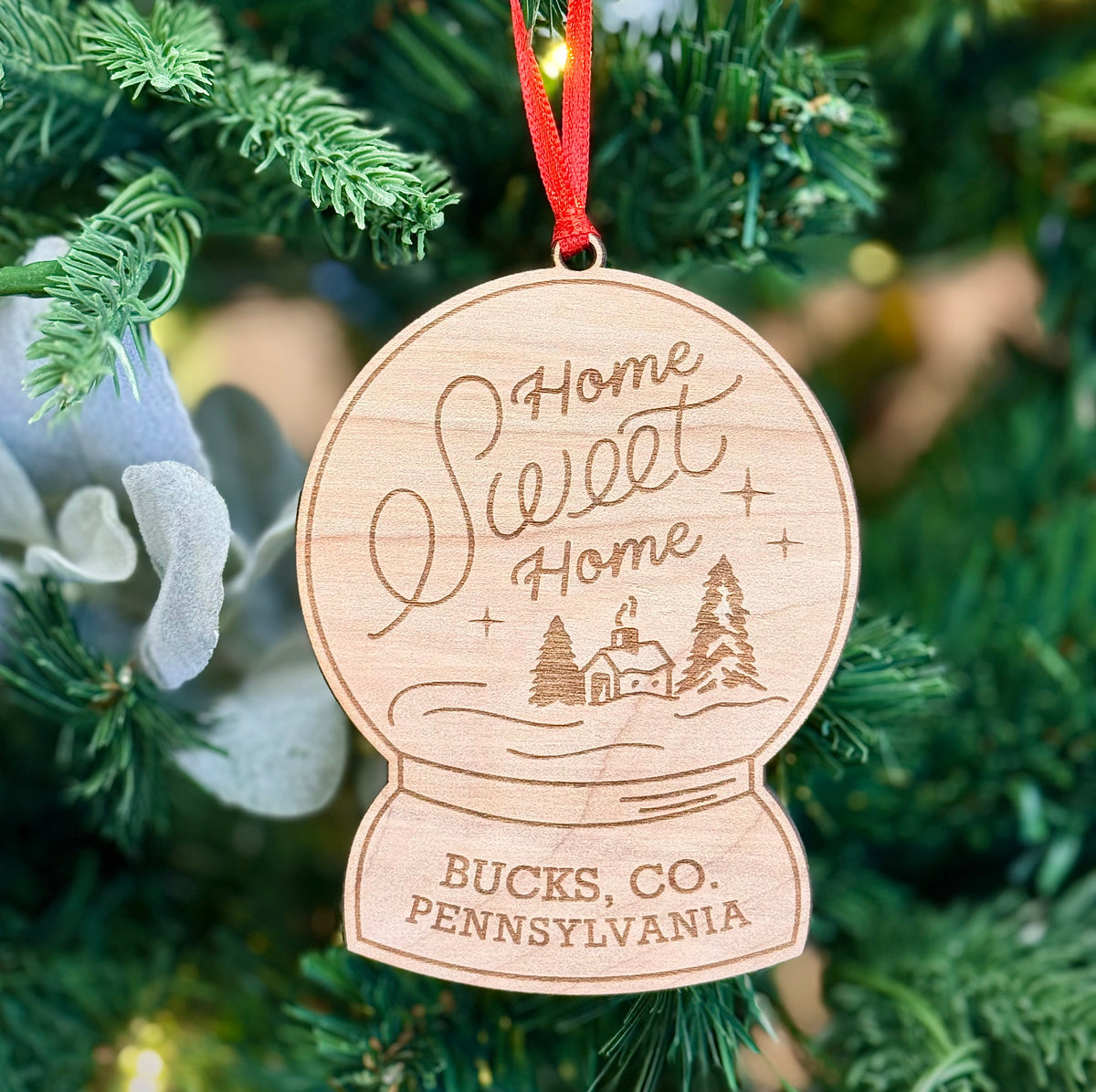 Bucks County "Home Sweet Home" Snow Globe Ornament