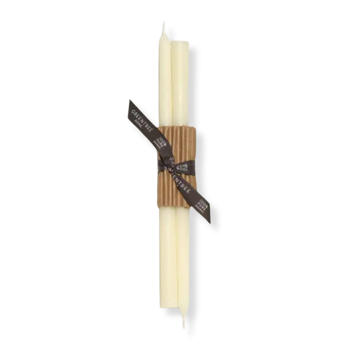 cream colored beeswax candles with paper packaging and black ribbn