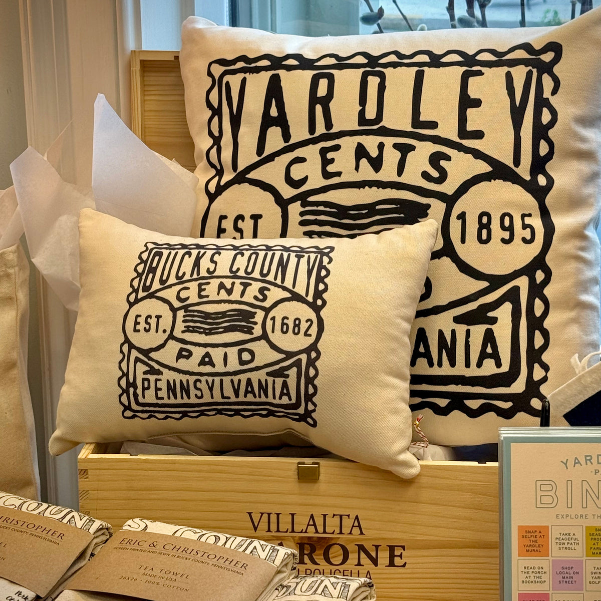 Bucks County Vintage Postage Stamp Mini Pillow