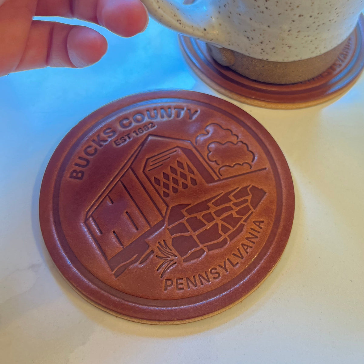 Bucks County Covered Bridge Leather Coaster