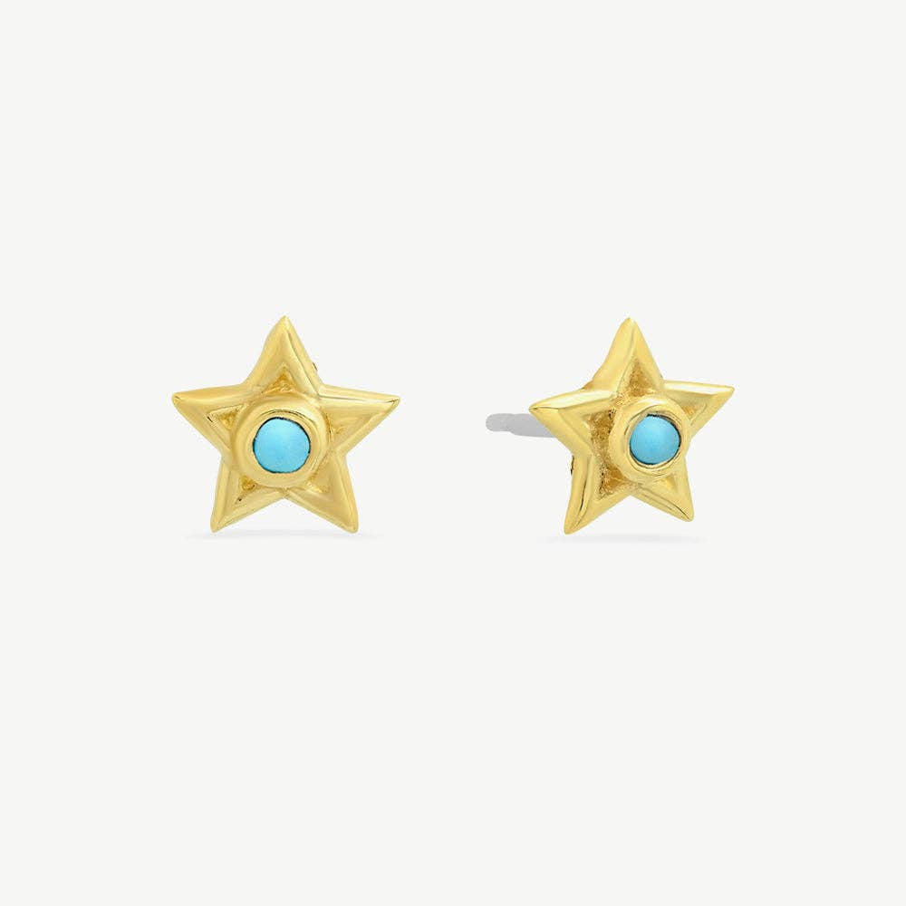 Tiny Star Stud Earrings with Turquoise