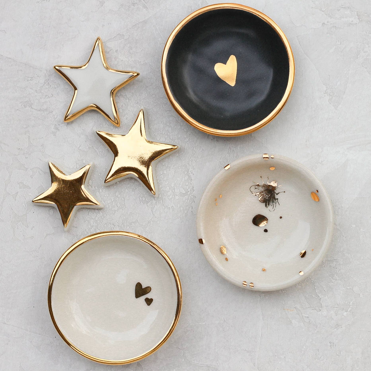 Bee Ring Dish | Handmade Pottery Trinket Storage with Gold
