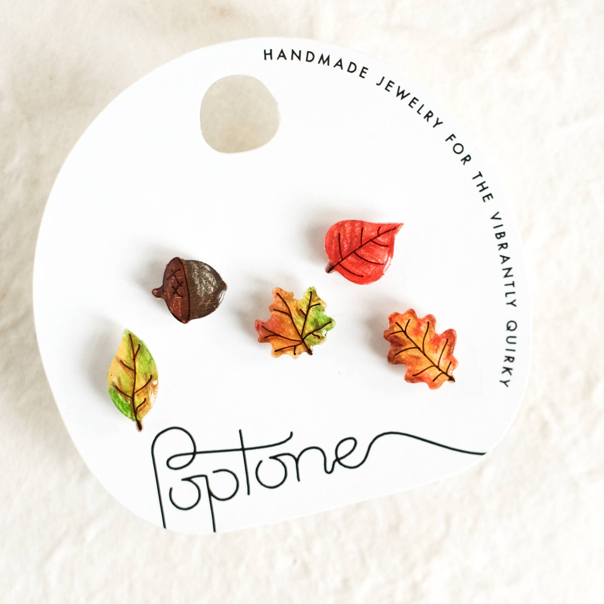 Mini Autumn Fall Leaf Stud Earrings (Set of 5)