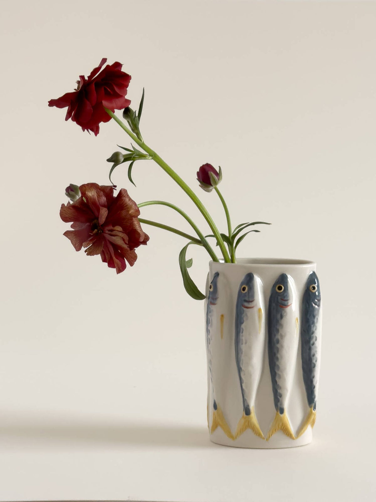 Hand-Painted Porcelain Sardine Fish Vase