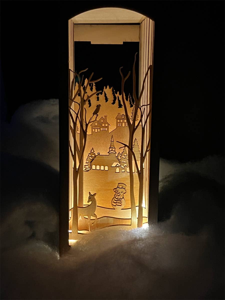 Book Nook Lighting -Snowy Village small town scene: White lights