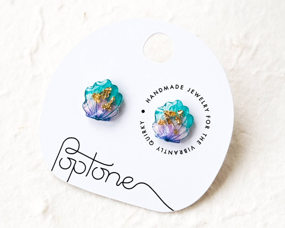 Mermaid Shell Stud Earrings with Gold Leaf