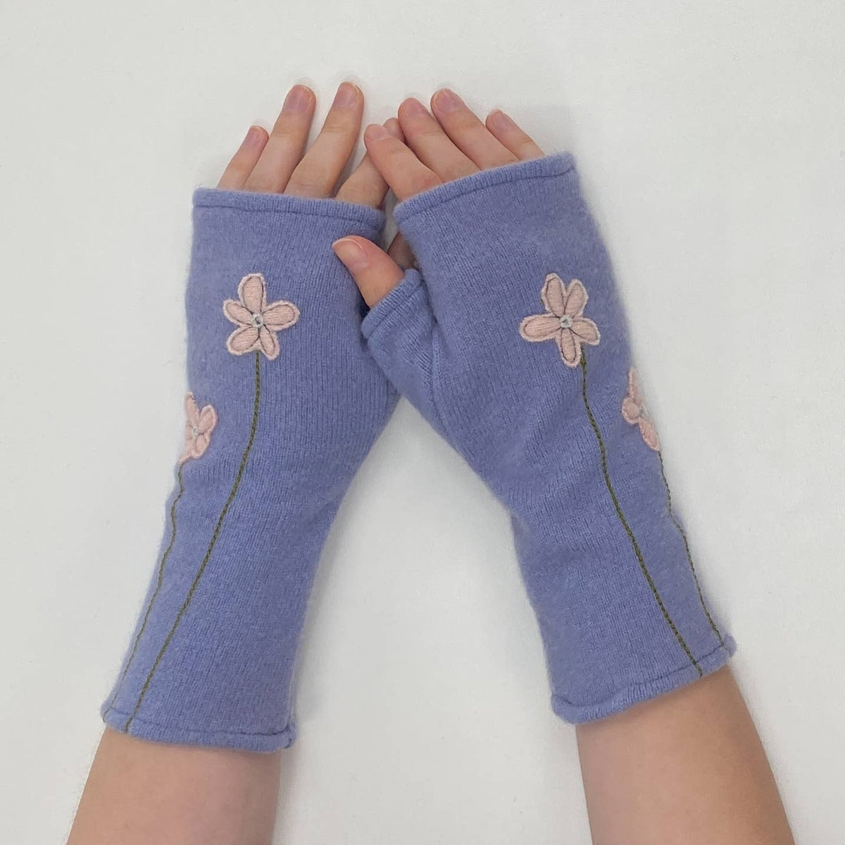 Olive Wildflower Fingerless Cashmere Gloves