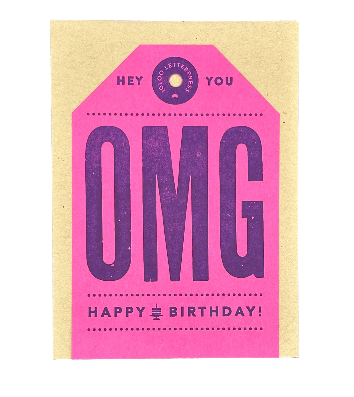 OMG Happy Birthday Tag Letterpress Card: Pink