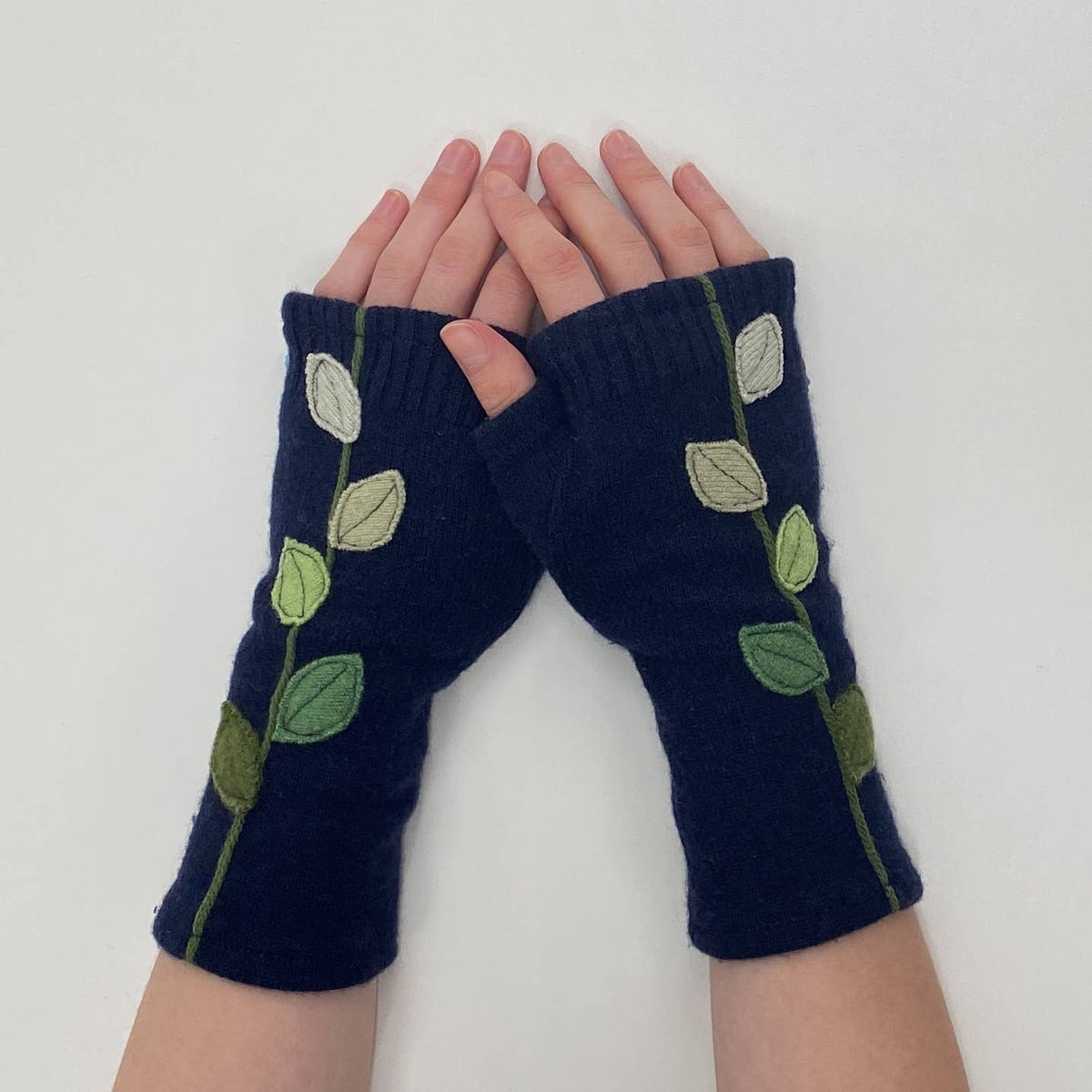 Pink Leaves Fingerless Cashmere Gloves