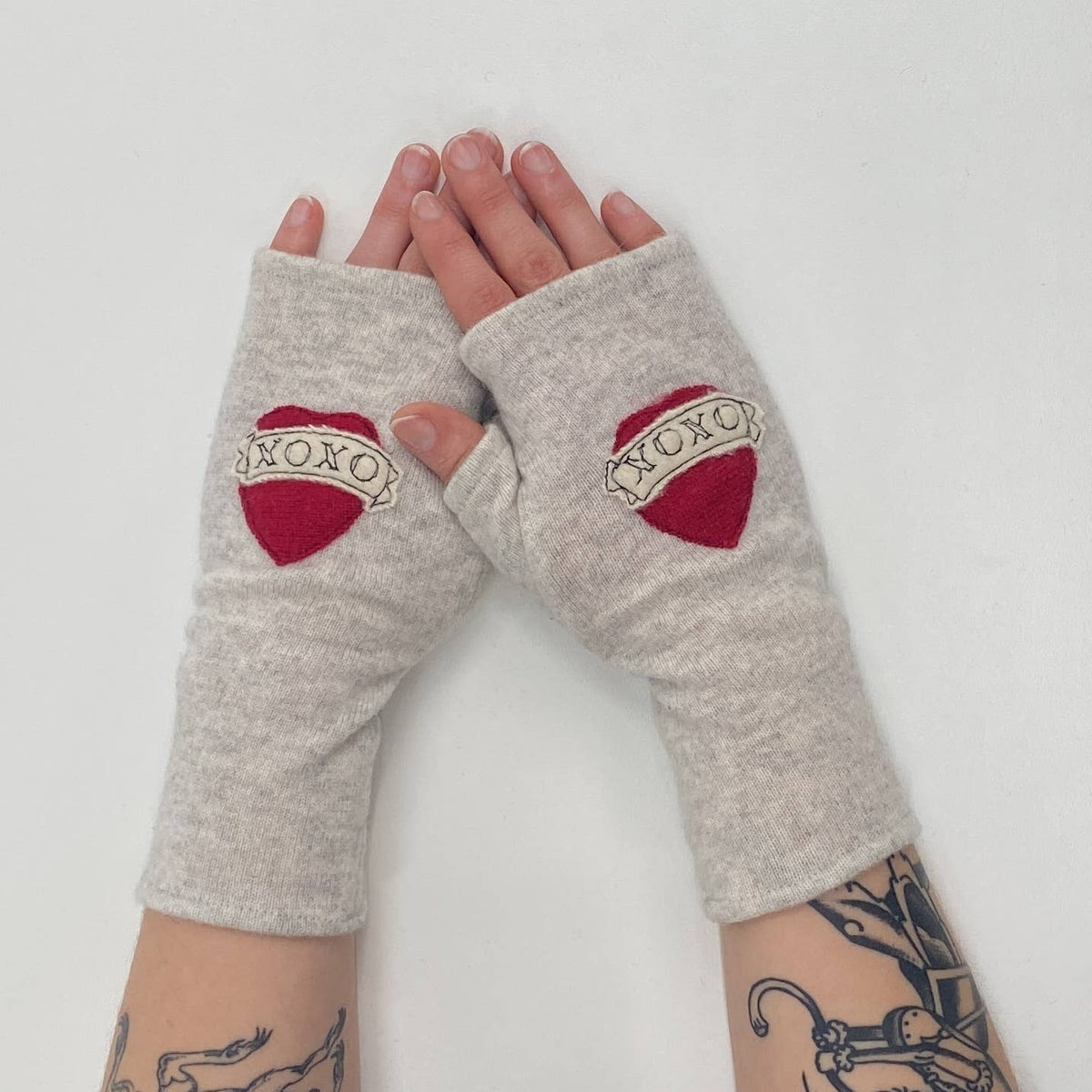 Tattoo Heart XOXO Fingerless Cashmere Gloves