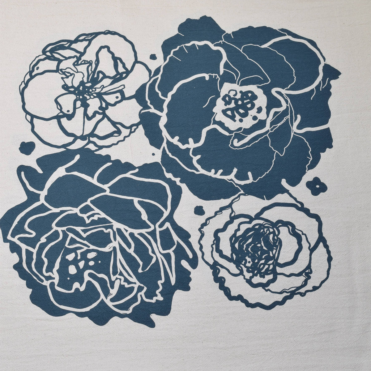 Peony Blossom Tea Towel - Navy