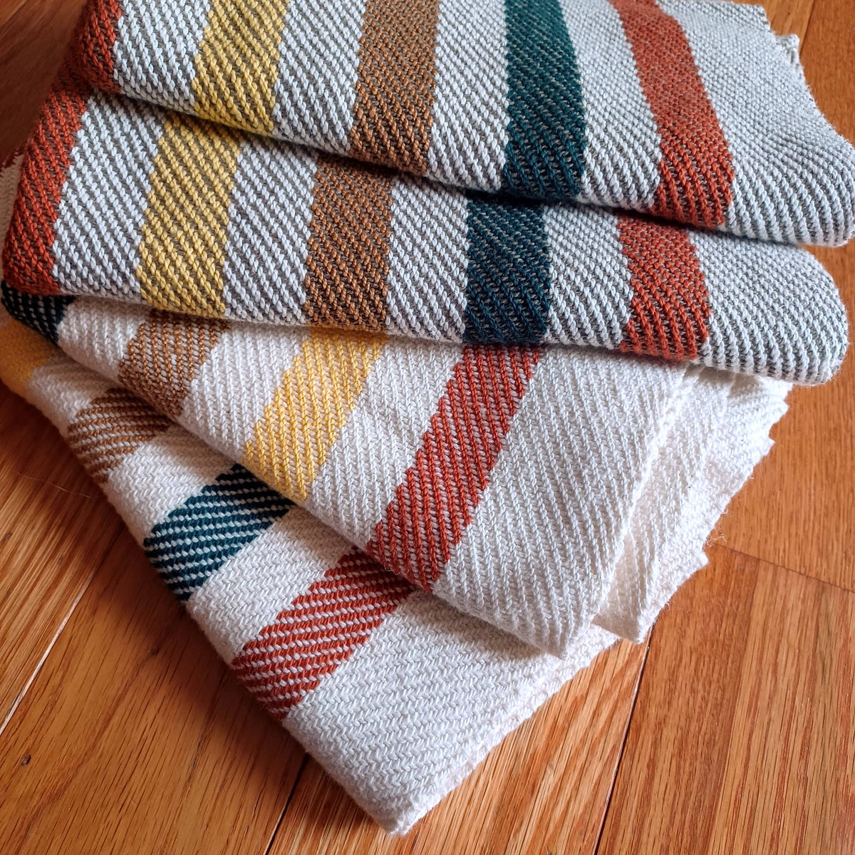 Fall Stripe Handwoven Towel: White