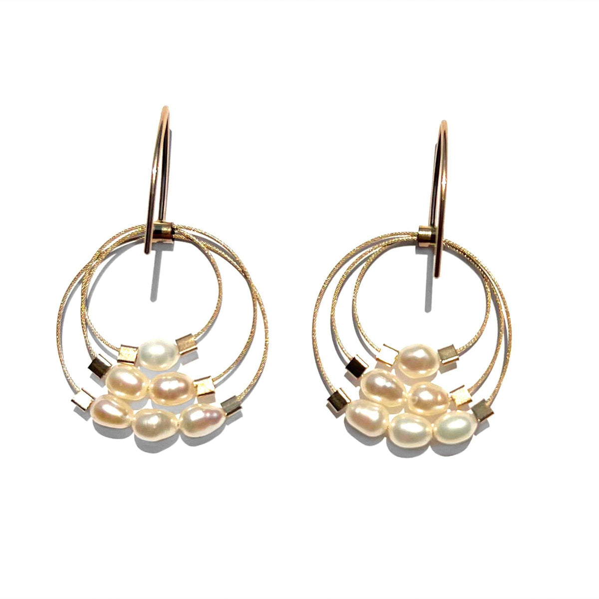 Trinity Hook Earrings: Pearl on Gold Cable with Gold Hardware