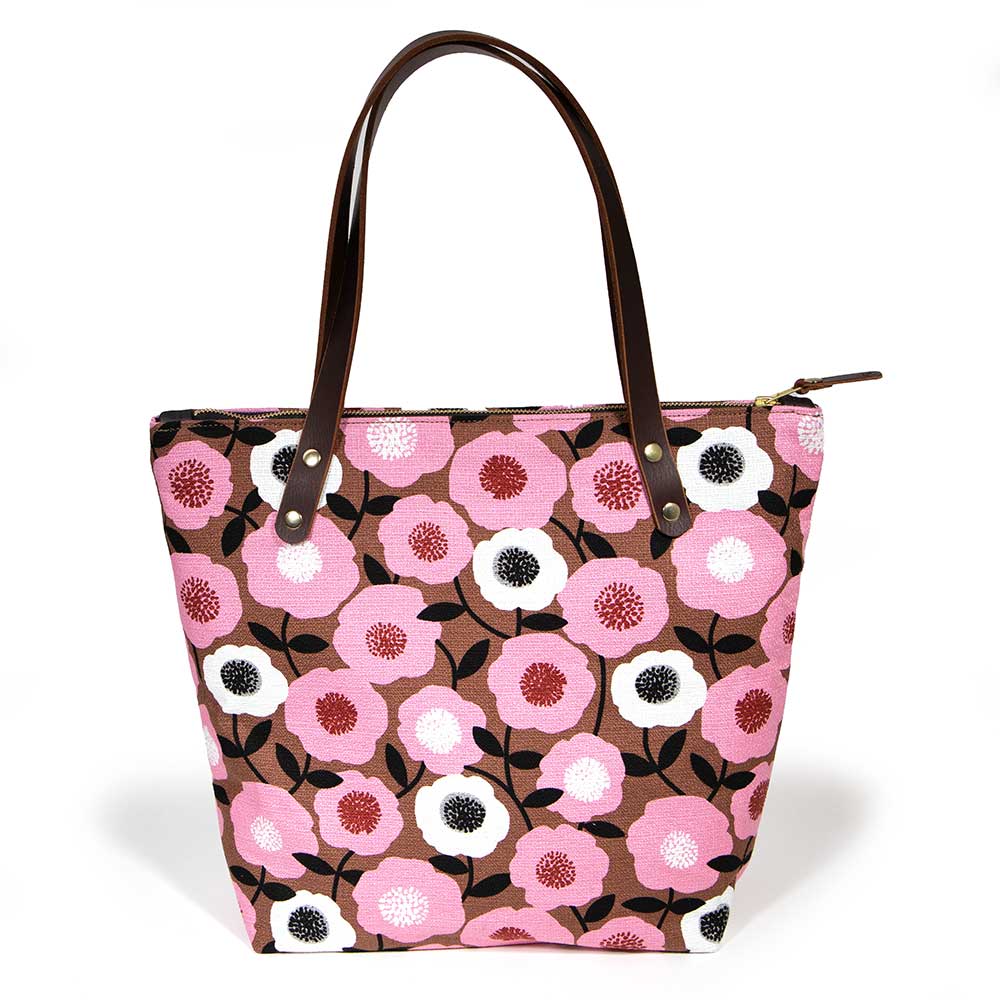 Midcentury Floral Portfolio Tote- Pink