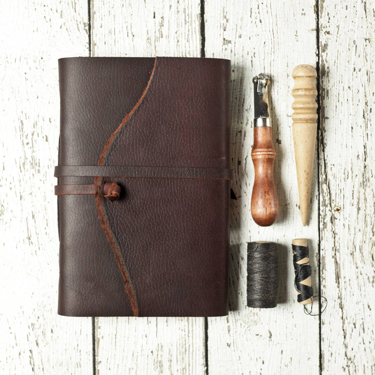 Large Rustic Leather Journal: Cream