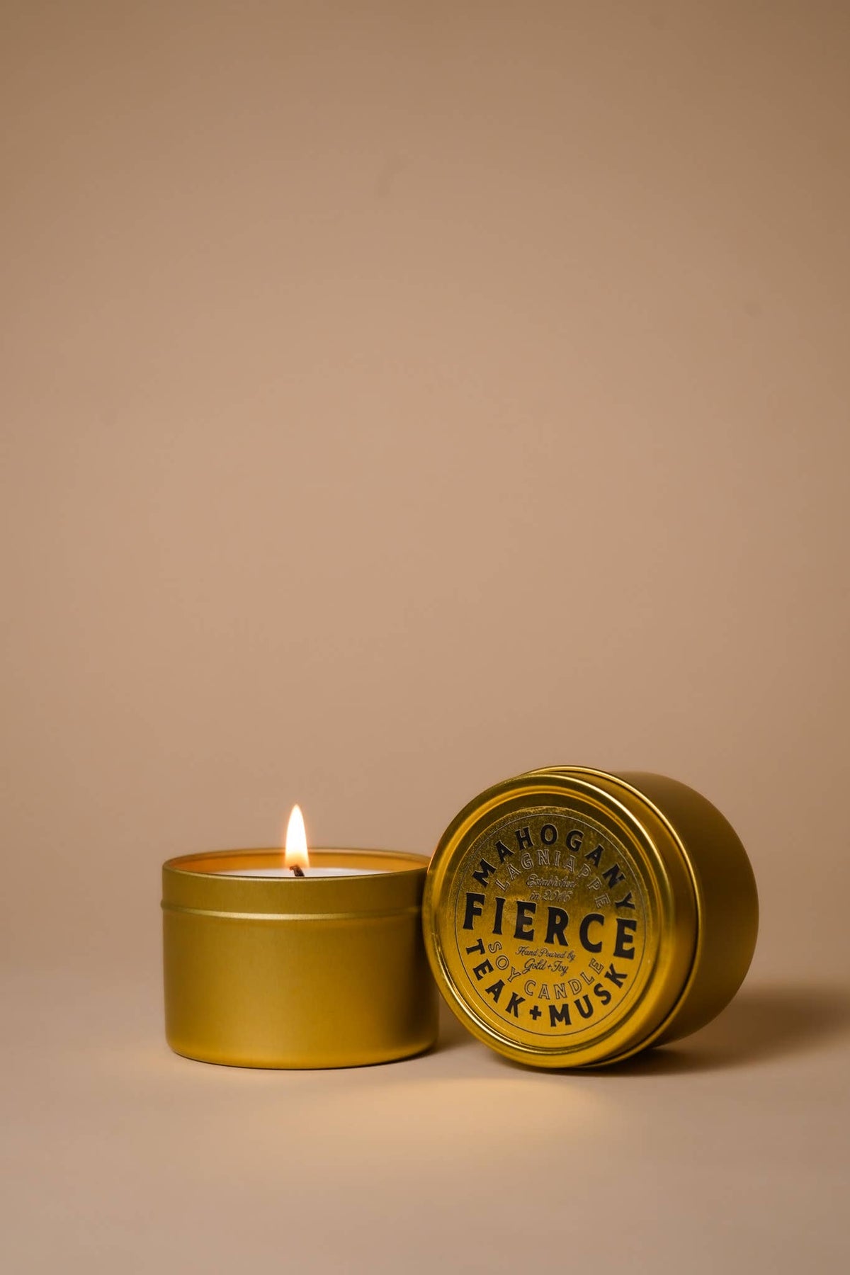 Custom label gold tin soy candles - 4 oz.: Evergreen forest